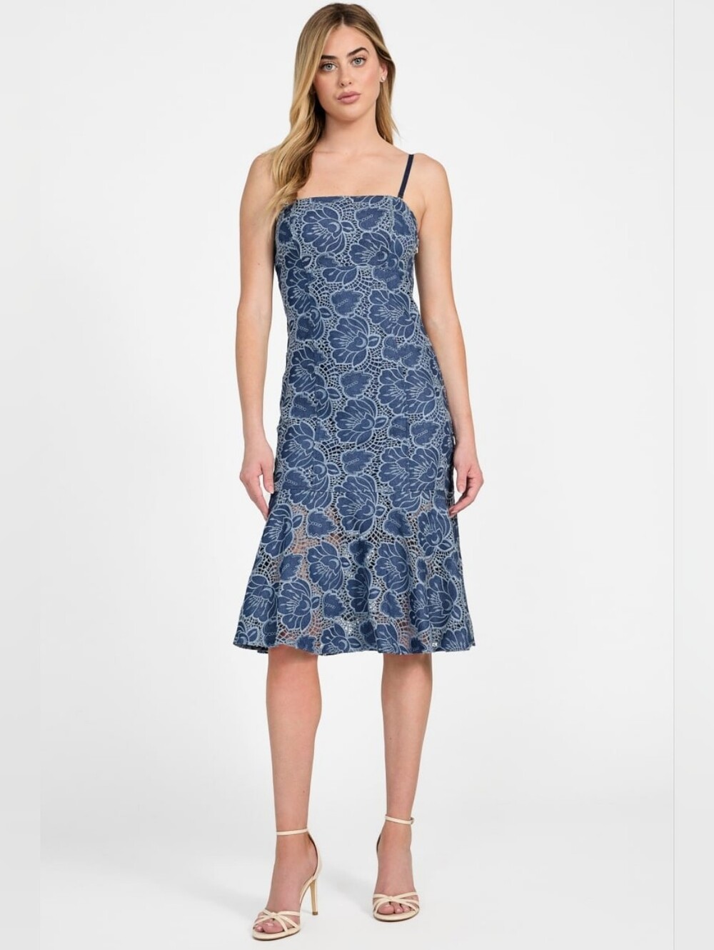 GUESS USA floral-lace Strapless Midi Dress Sz 6